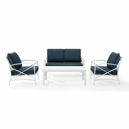 KD APARADOR Kaplan 4-Piece Outdoor Seating Set in White with Navy Cushions KD3051534